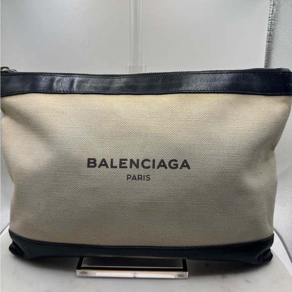Balenciaga Handbags - Balenciaga Black and Cream Leather Pouch Authentic
